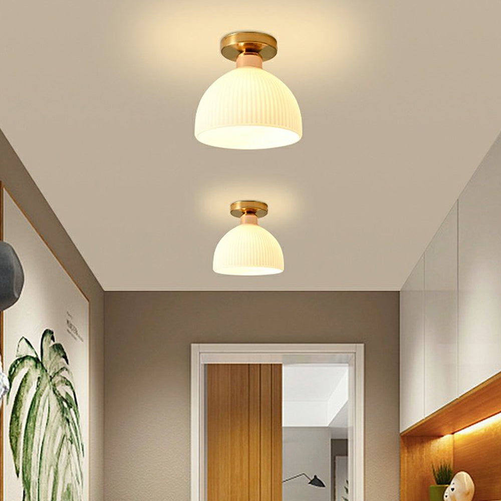 Chic Gold Ceiling Light - Mini Glass Striped Shade Lamp for Hallway
