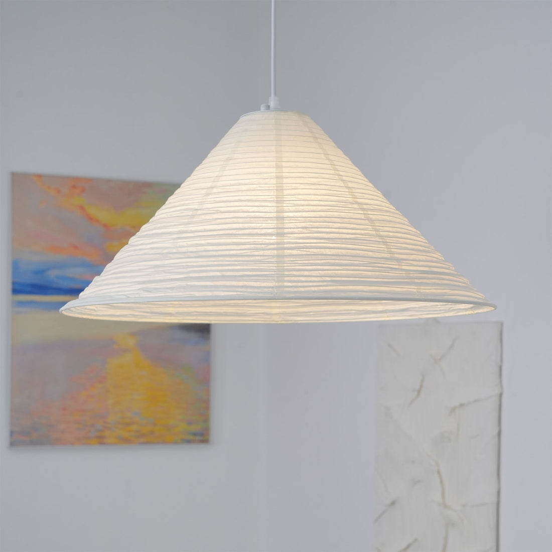 Washi-Papier-Pyramiden-Pendelleuchte – handgefertigte Leuchte für das Wohnzimmer