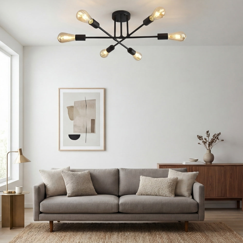 Nordivela Contemporary Semi‑Flush Ceiling Lamp - Sleek Metal Multi Arm Fixture for Home Interiors