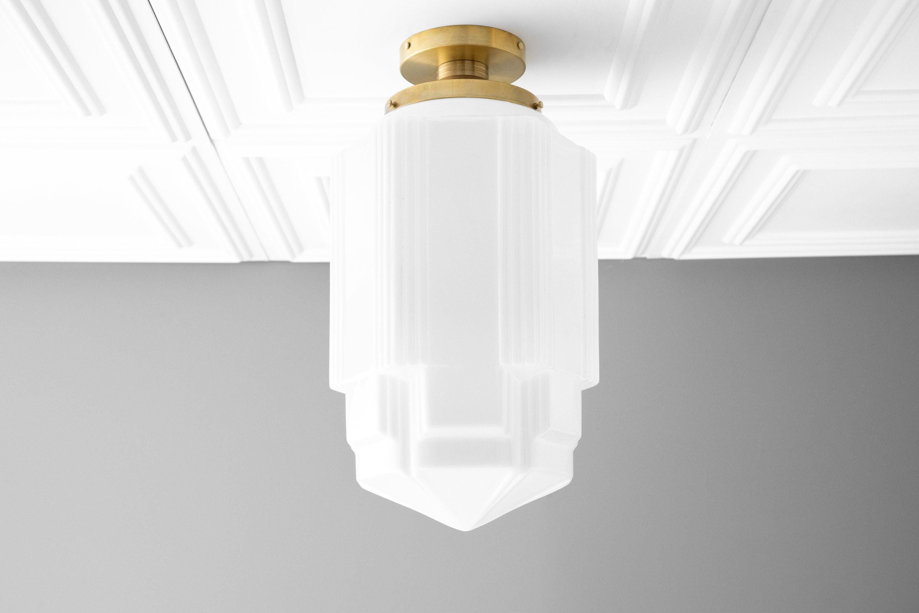 Geotower Glass Brass Pendant – Opal Globe Art Deco Hanging Light