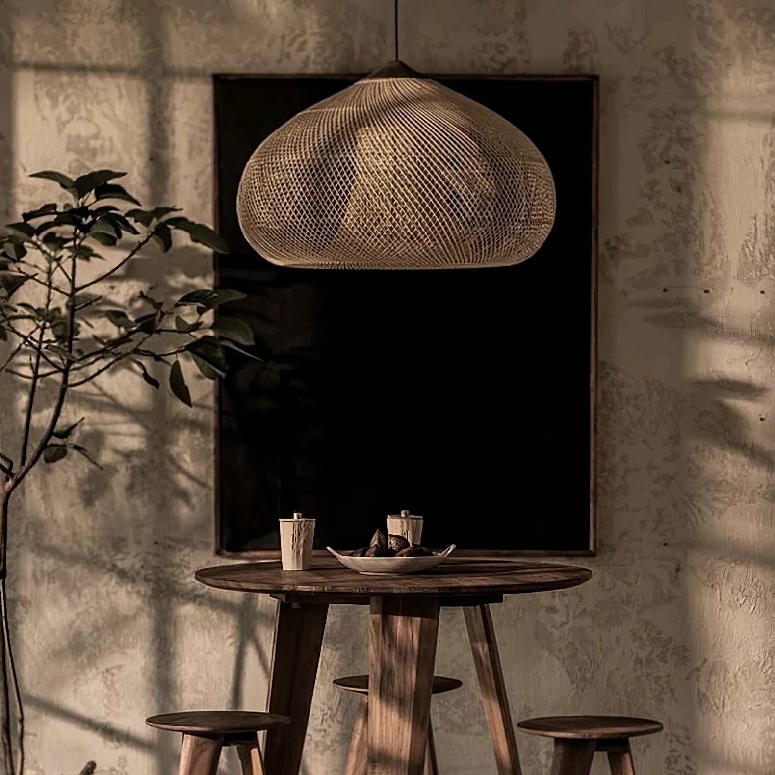 Woven Rattan Wood Plug-In Pendant Light