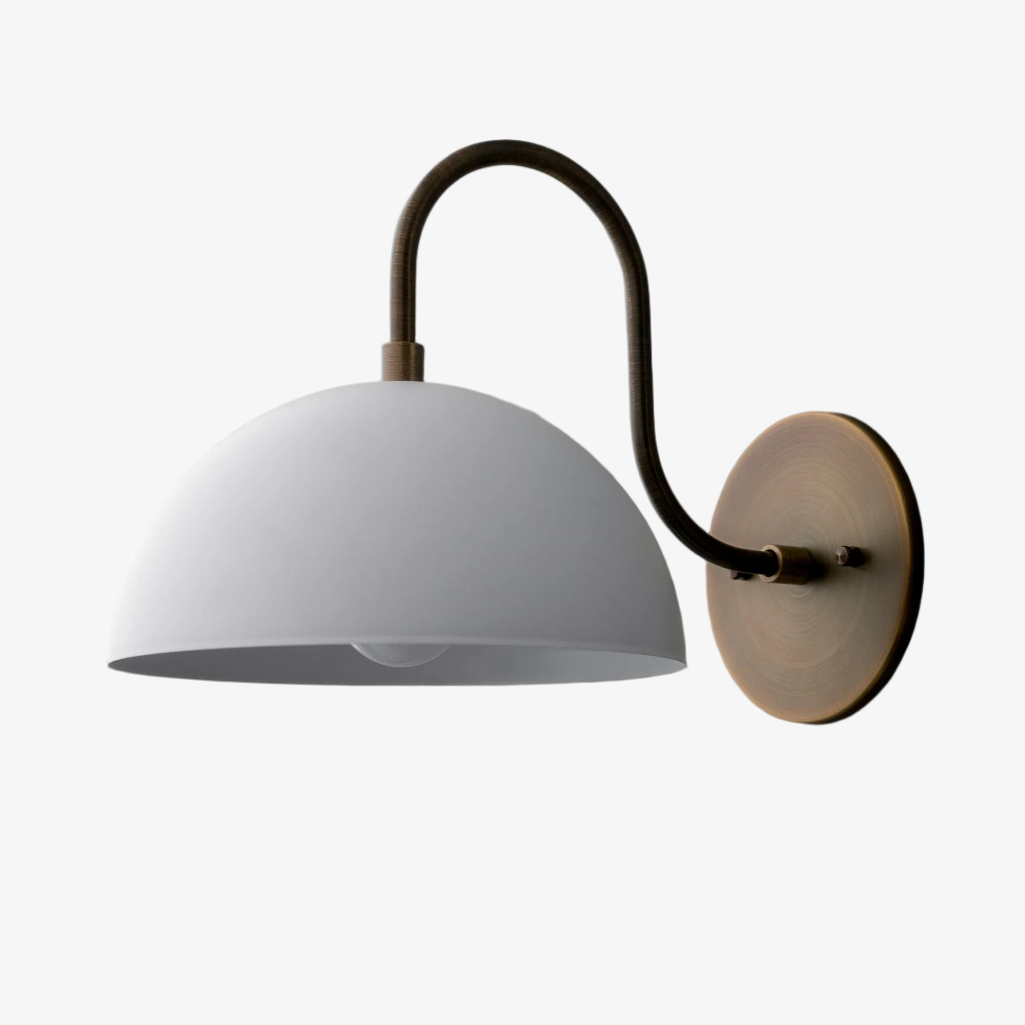 Curva Metal Industrial Wall Sconce - Curved Brass Arm - Hammered Dome Light Fixture