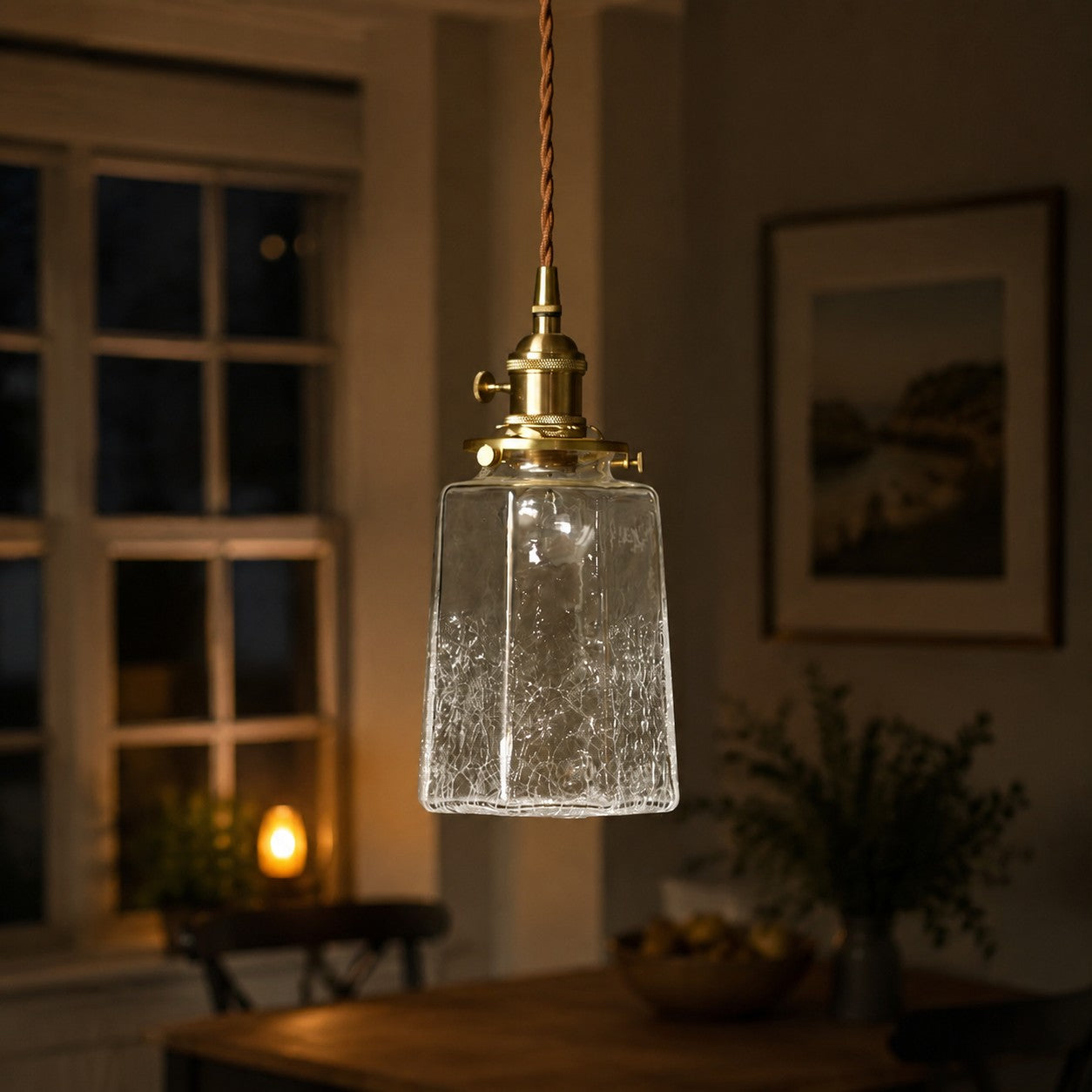 Japanische Vintage-Pendelleuchte aus Craquelé-Glas