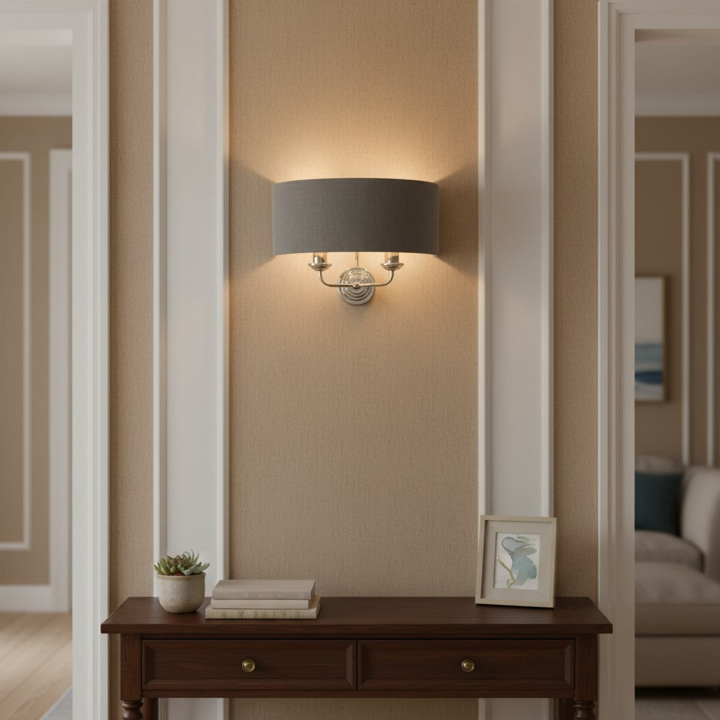 Tela Classic Wall Sconce with Fabric Shade – Elegant Metal Finish Wall Light for Living Room / Bedroom