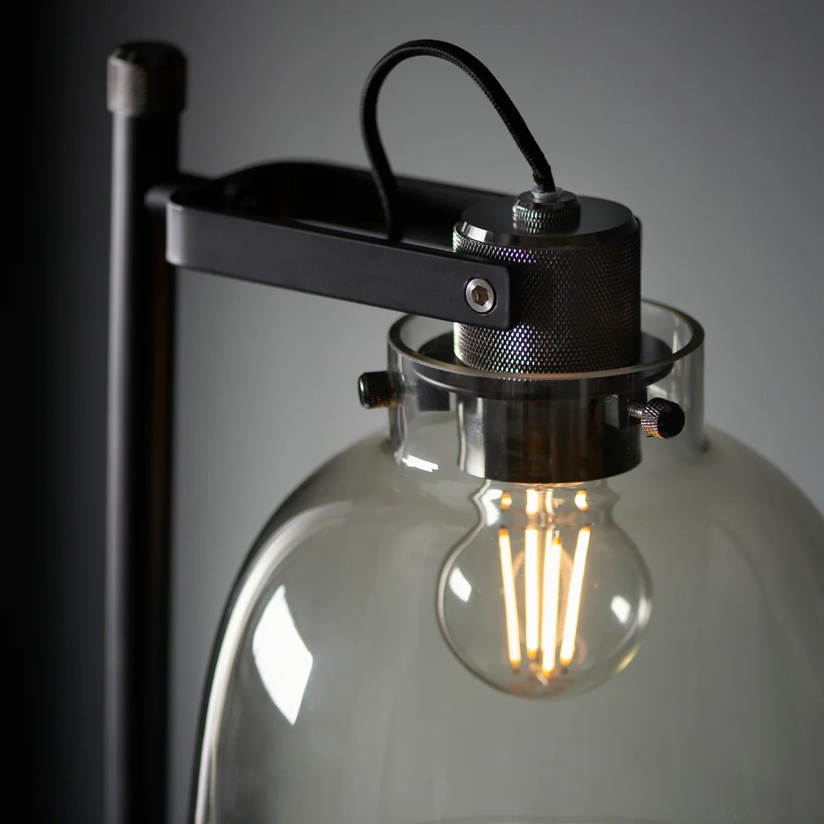 Readium Industrial Floor Lamp - Adjustable Glass Head Metal Base for Living Room and Bedroom