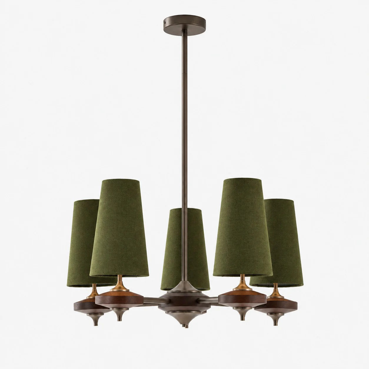 5-light Hour Rho chandelier with green velvet shades