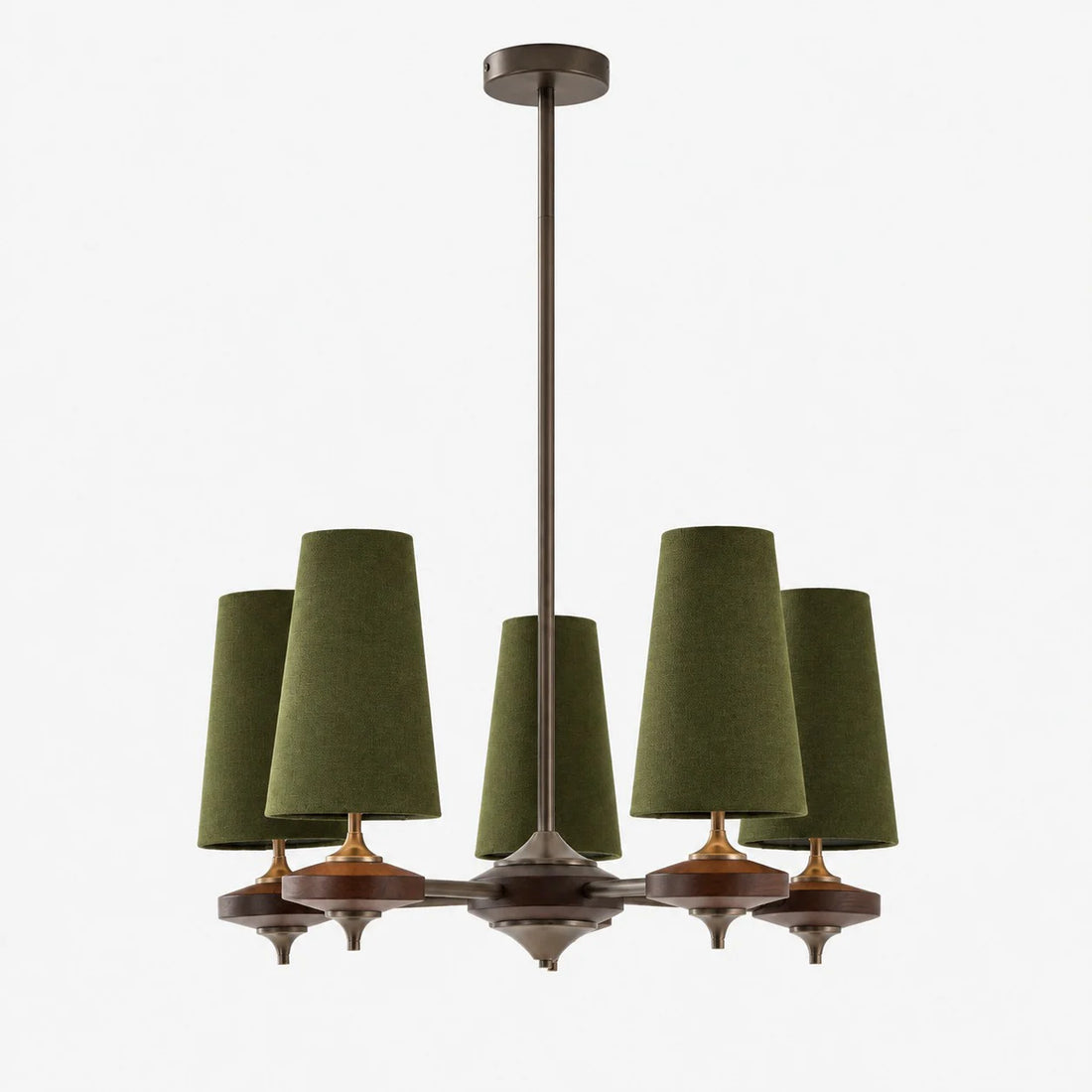 5-light Hour Rho chandelier with green velvet shades