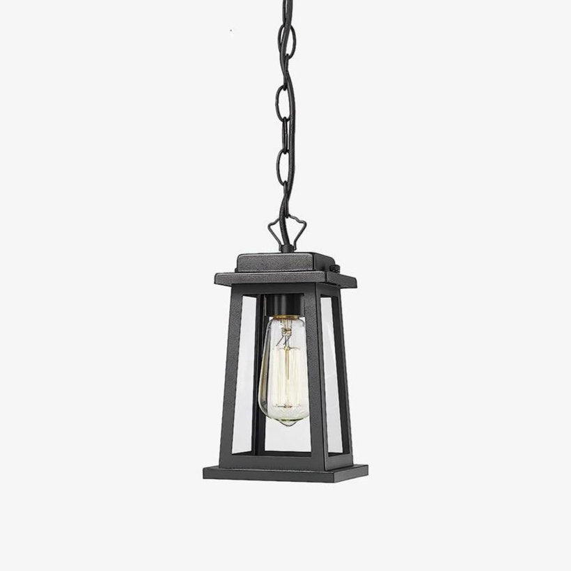 Outdoor Lantern Pendant Lamp -Timeless Design - Black Metal & Glass
