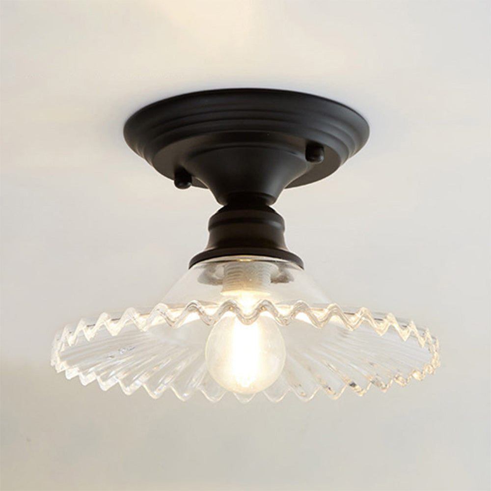 Simple Semi Flush Ceiling Light - Brass Glass Fixture for Hallway