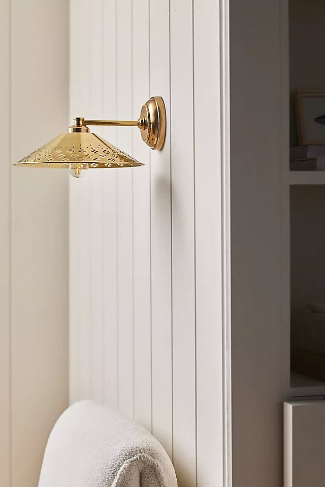 Auriglow Brass Wall Sconce - Perforated Modern Wall Light for Hallway