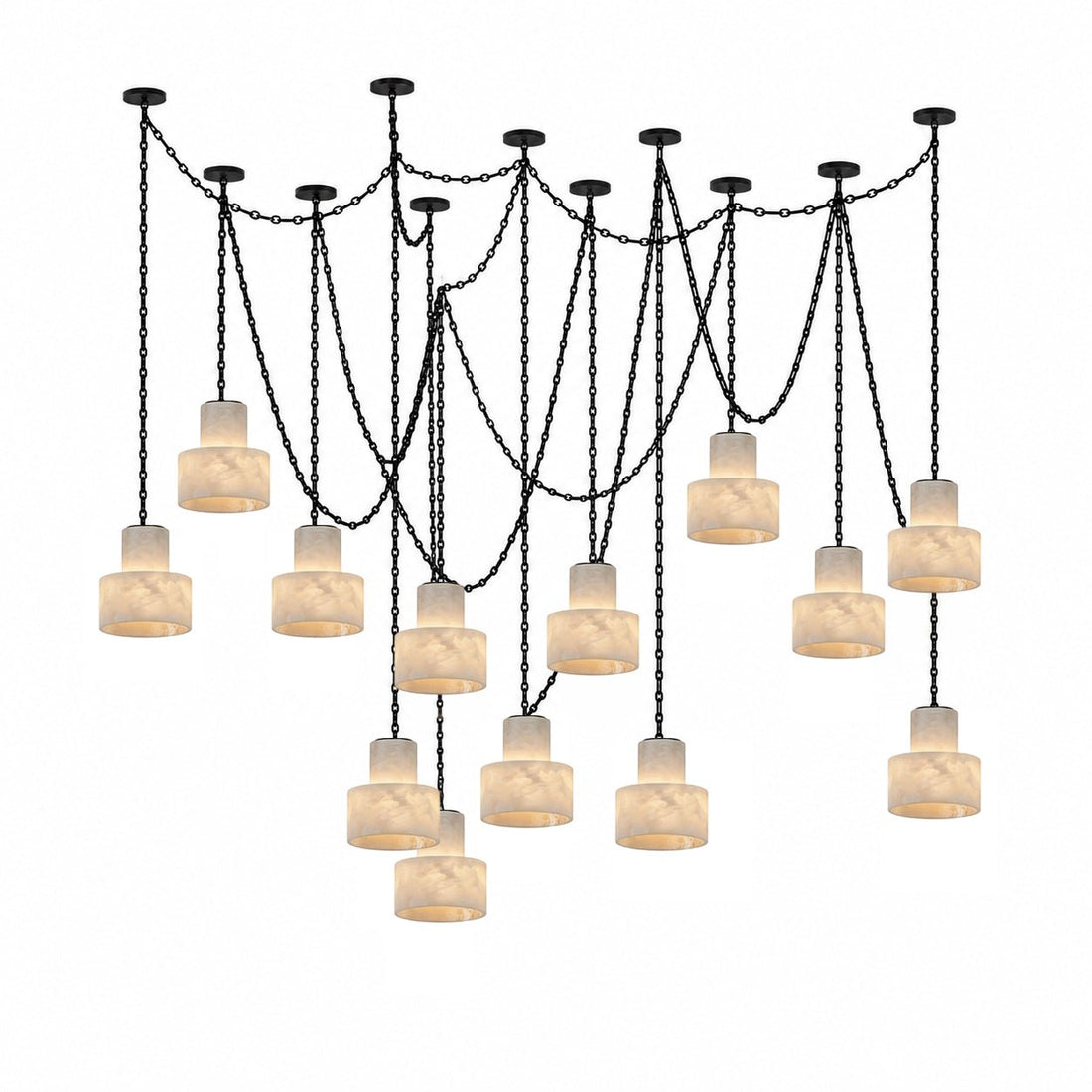 Black Metal Alabaster Frosted Shade Hardwired Chandelier