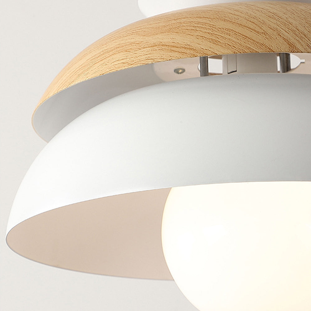 Modern Dome Pendant Light - Metal Wood Grain Fixture for Dining Room