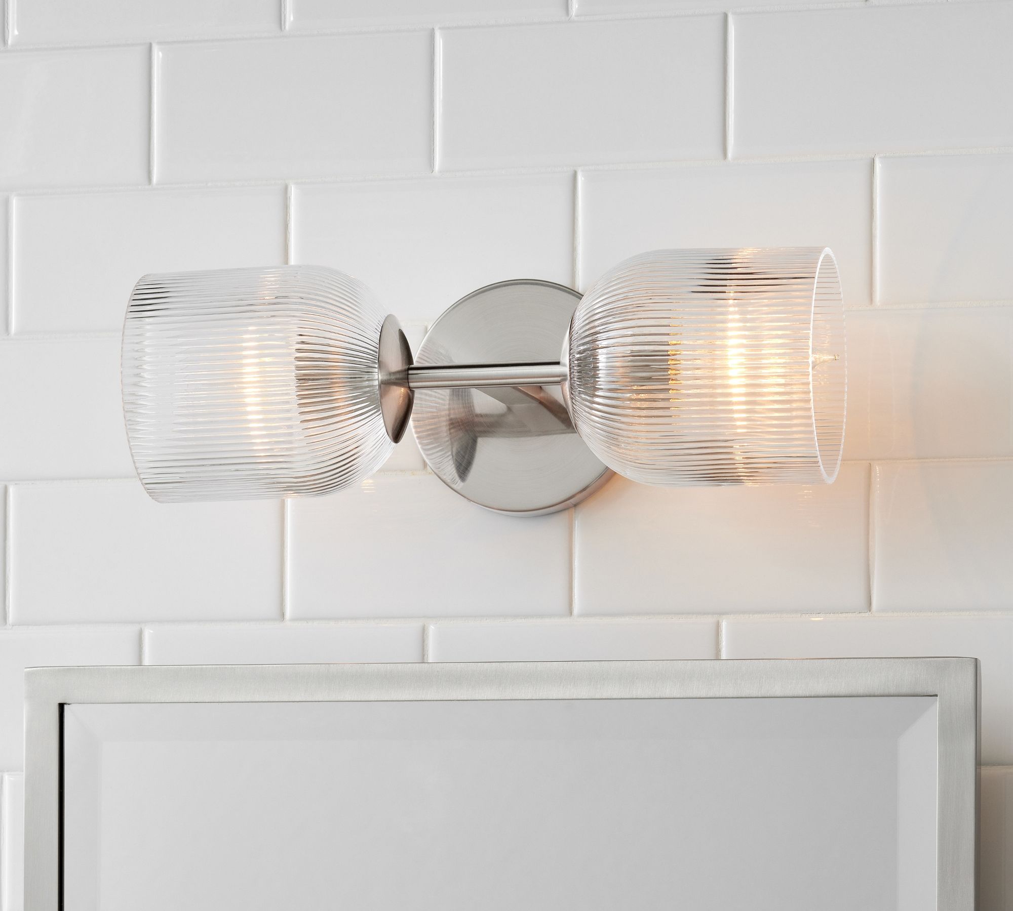 Bravira Ribbed Glass Sconce - Metal Wall Light with Clear Glass Shade