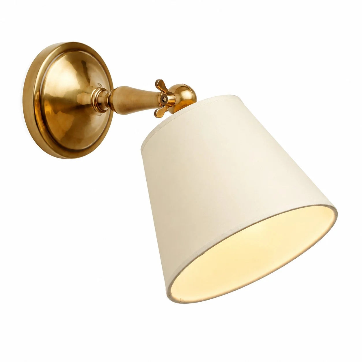 Vintage-Wandleuchte aus Messing mit Stoffschirm