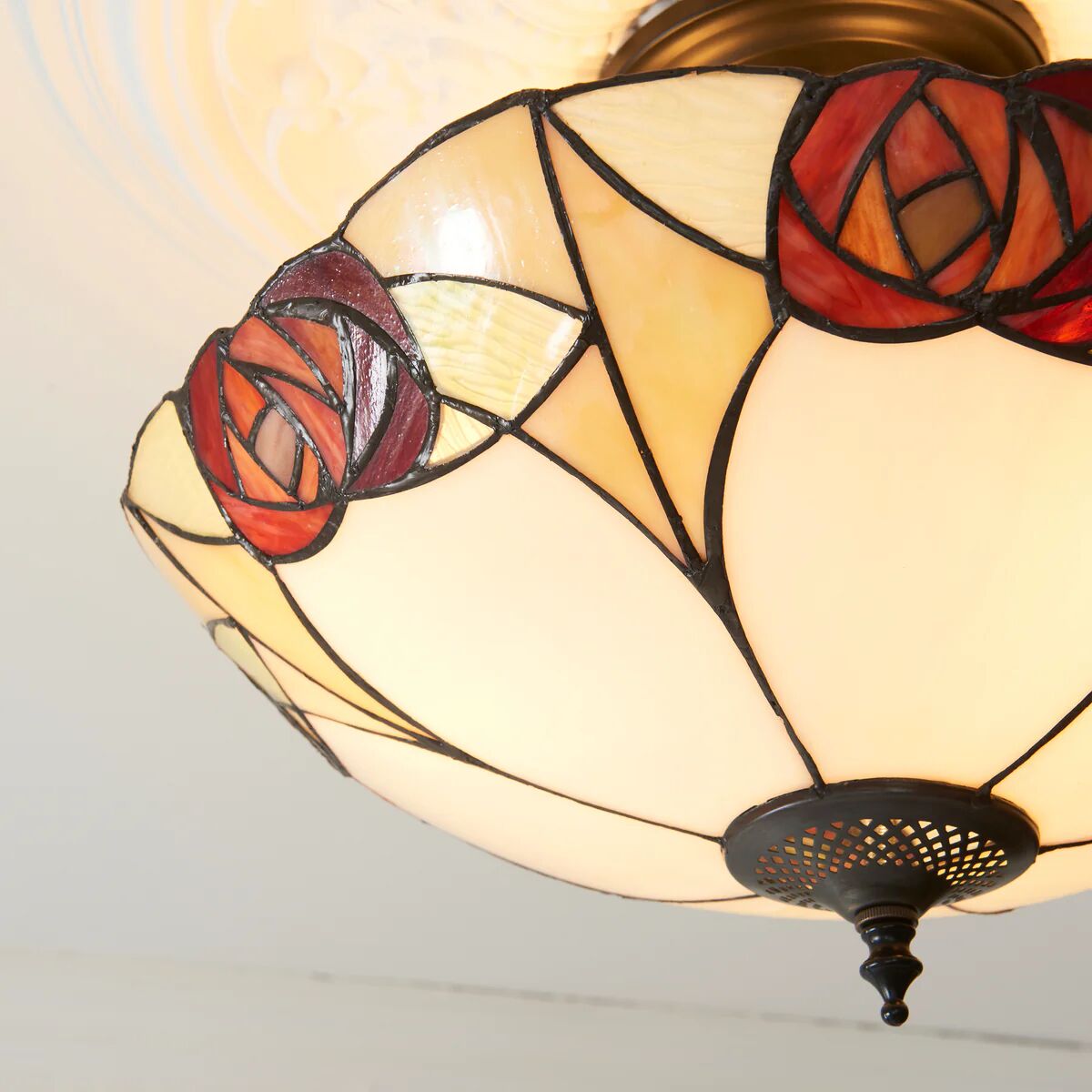 TF Ingram Handcrafted Stained Glass Ceiling Lamp – Vintage Art Deco Tiffany Light for Dining Room