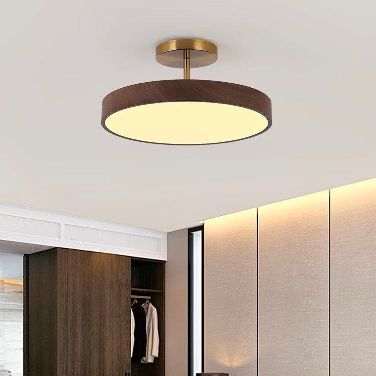 Modern Disc Semi-Flush Ceiling Lamp - LED Walnut Light for Bedroom