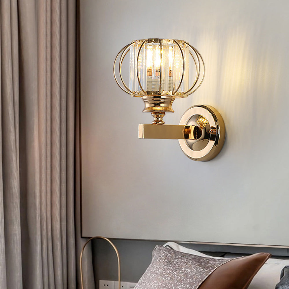 Contemporary Crystal Wall Light - Round Light for Bedroom