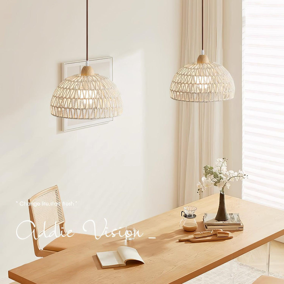 Handwoven Rattan Dome Swag Pendant