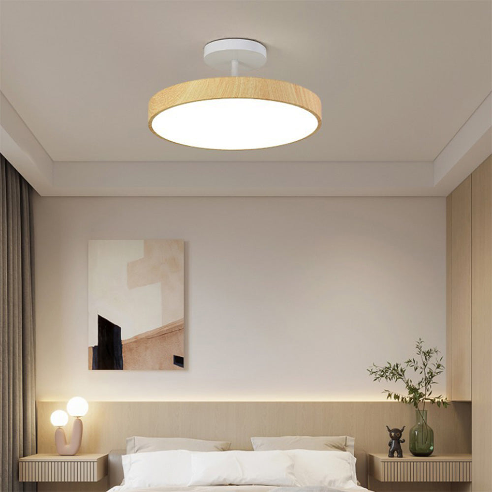 Modern Disc Semi-Flush Ceiling Lamp - LED Walnut Light for Bedroom