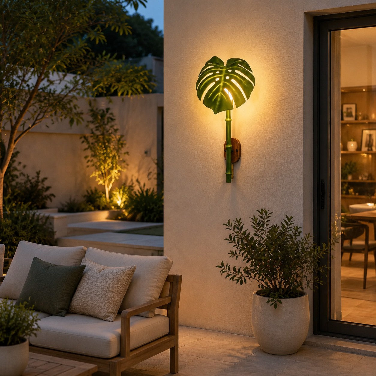 Monstera Leaf LED Outdoor Wall Light Resin Botanical Sconce
