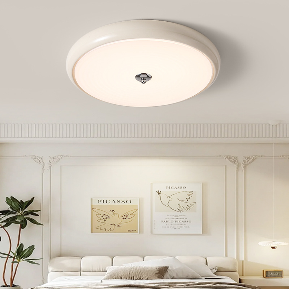 French Cream Ceiling Light - Disc-shaped Fixture for Bedroom