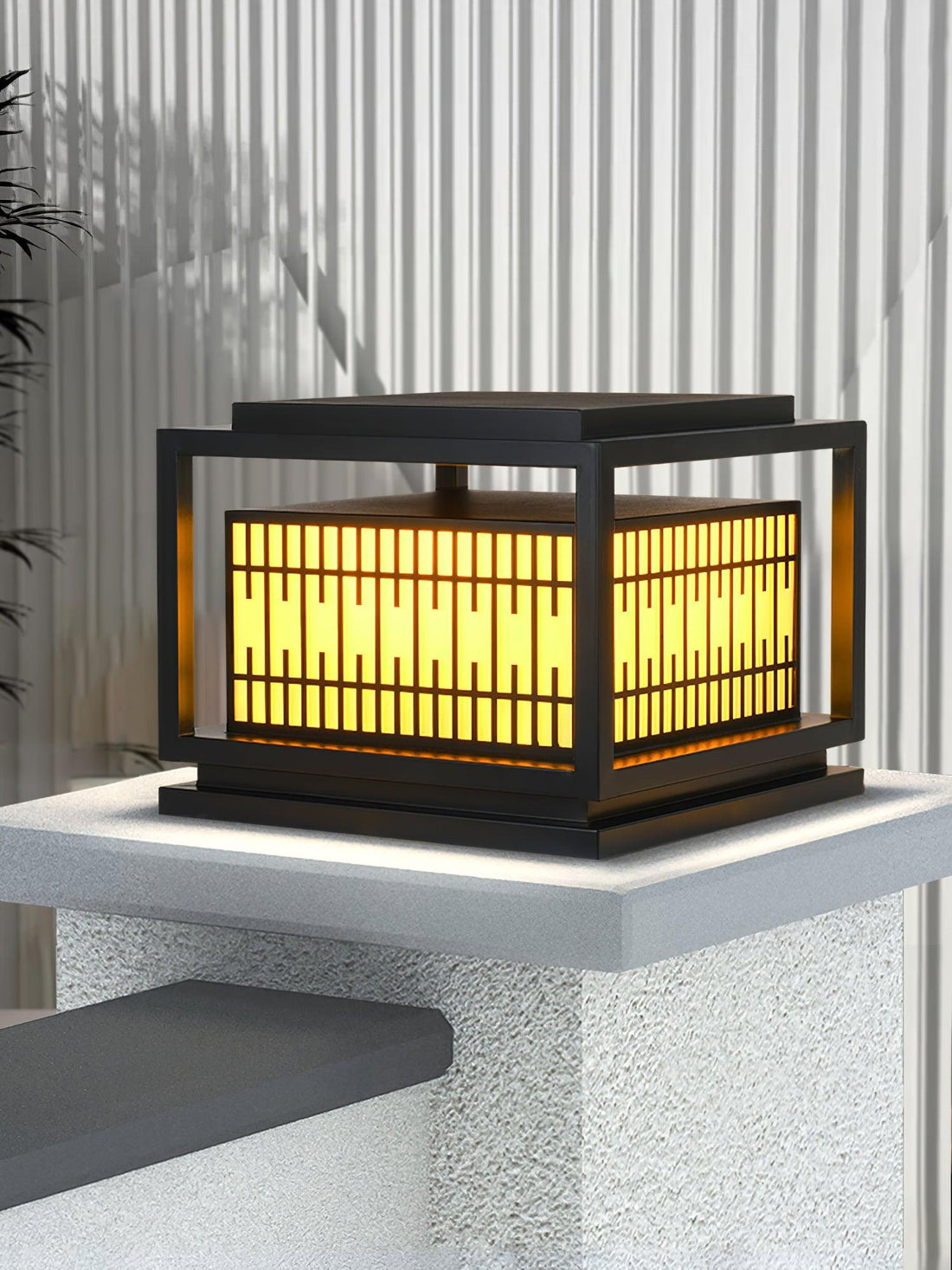 Frosted Alabaster Window Grille Light - Metal Outdoor Post Lamp
