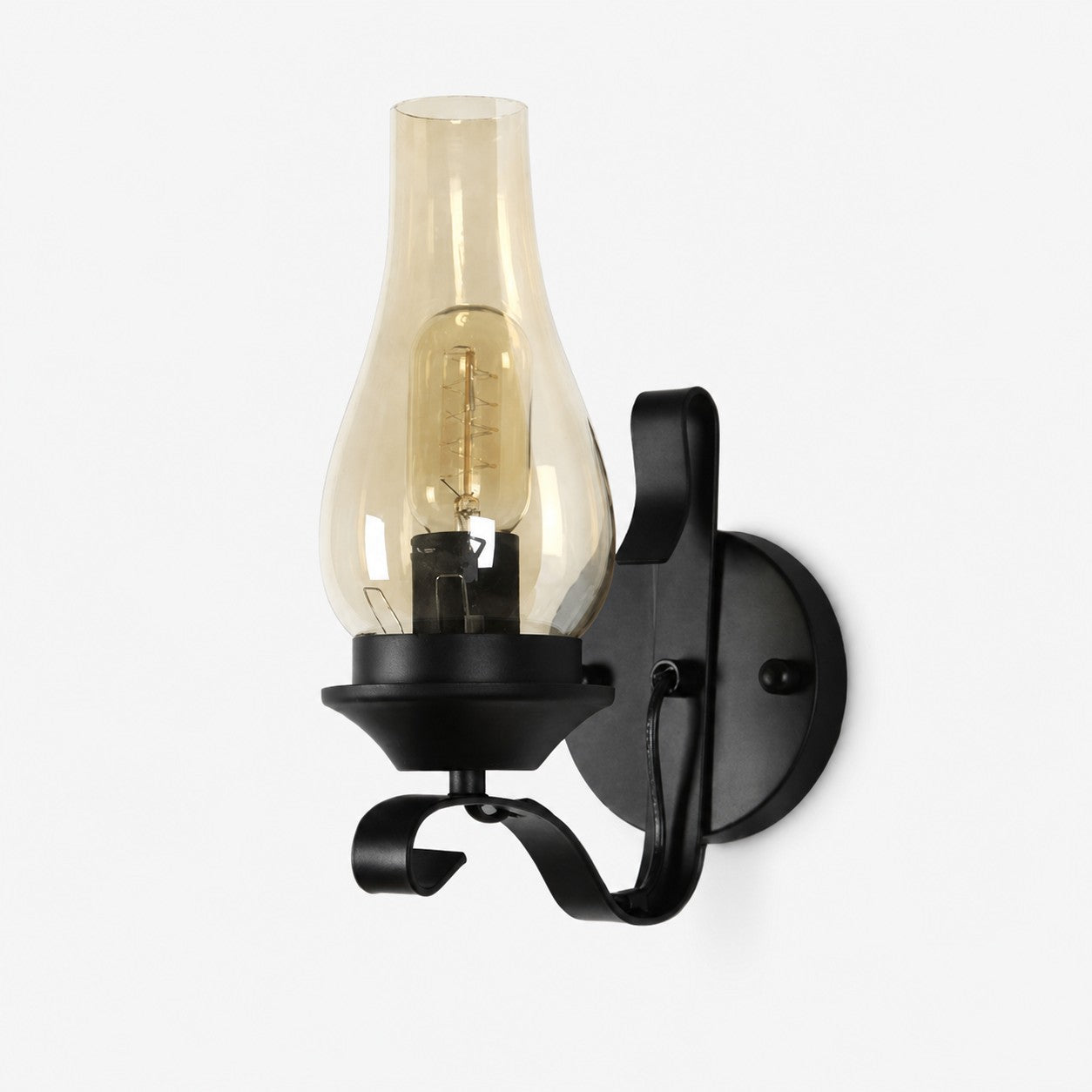 Loft industrial kerosene style wall lamp with amber tinted glass shade