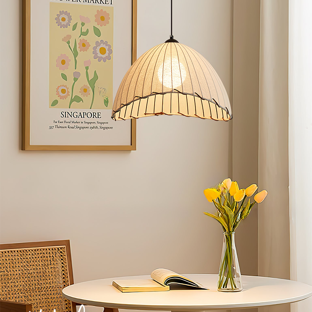 Wabi Sabi Pendant Light - Linen Shade Ceiling Fixture with Soft Glow