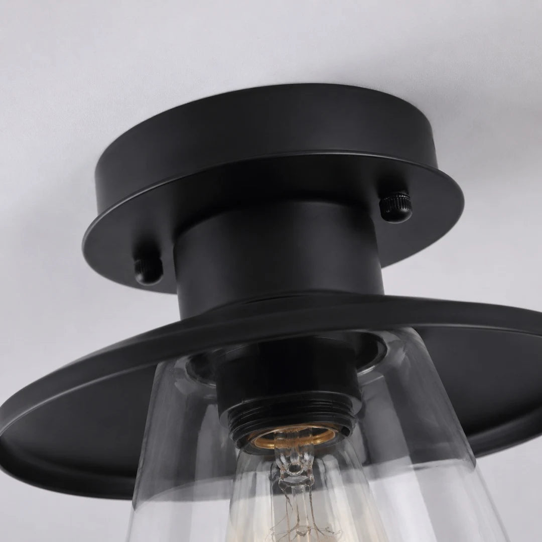 black outdoor flush mount glass light detail