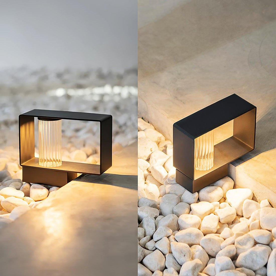 Frame Outdoor Post Lamp - Resilient Striped Glass Lamp for Driveway