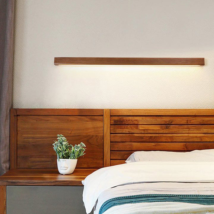 Modern Wood Mirror Wall Lighting - Rectangle Fixture for Bathroom