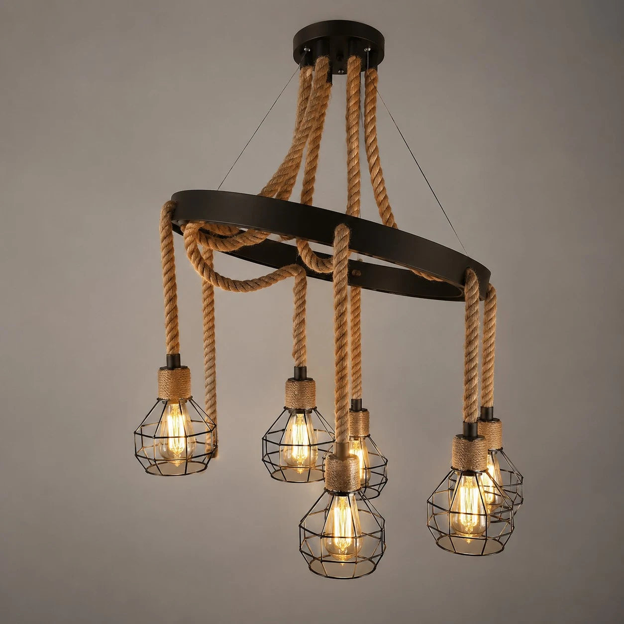 Rustic farmhouse rope chandelier