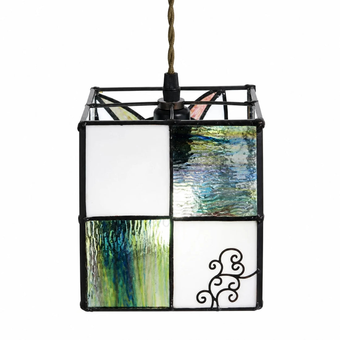 stained glass cat pendant light material detail