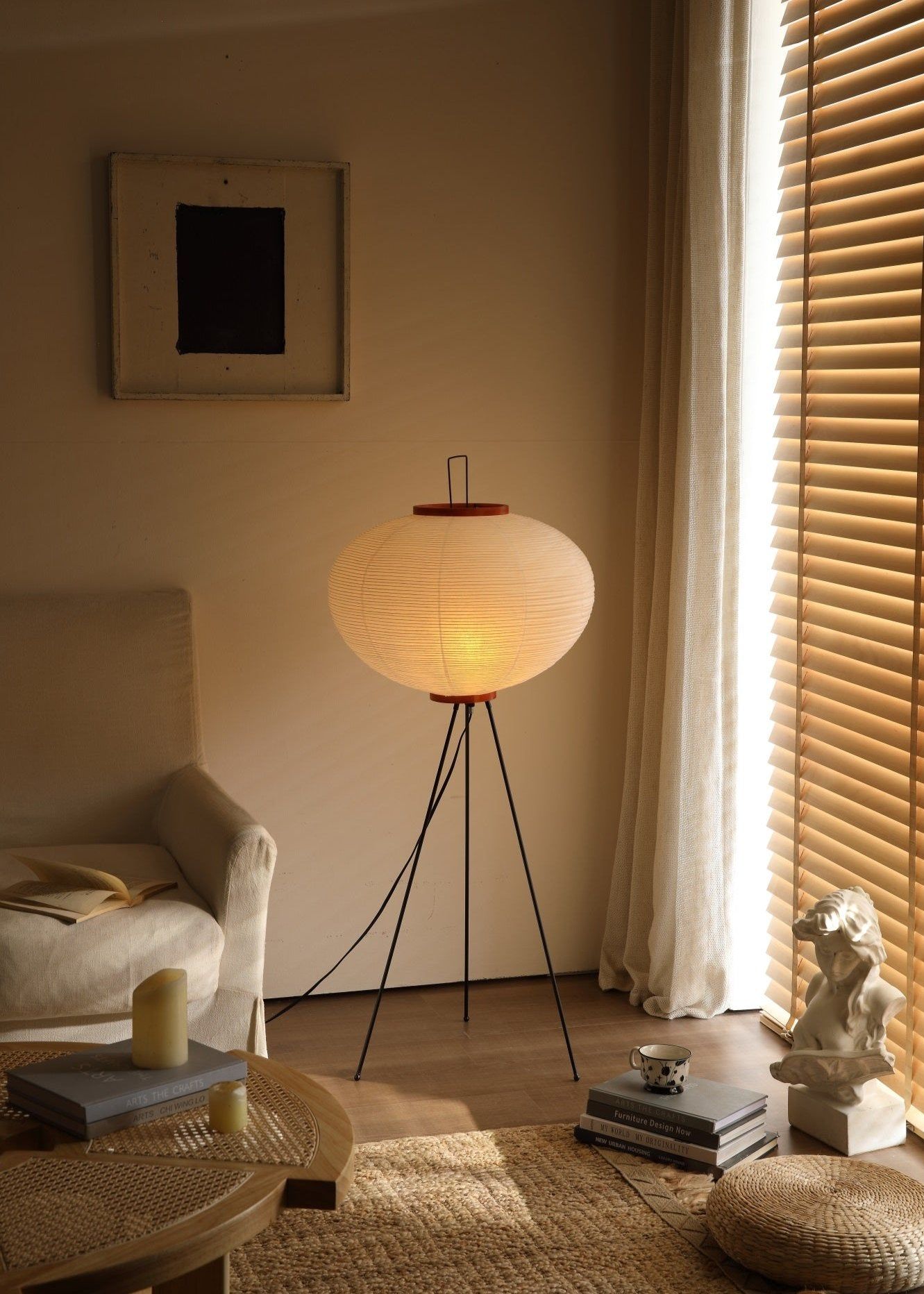 Rice Paper Floor Lamp - Bamboo Frame Soft Light for Living Room