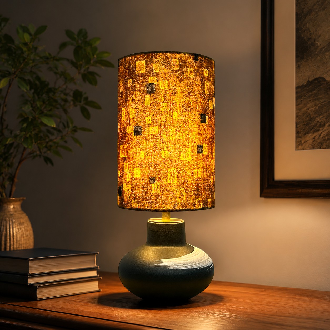 Handcrafted Speckled Fabric Shade Ceramic Table Lamp