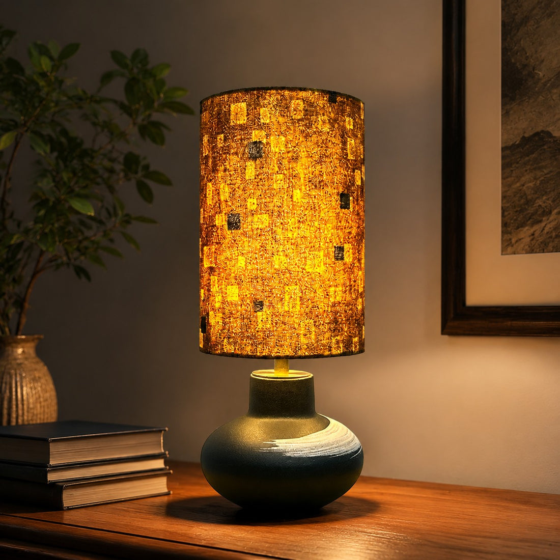 Handcrafted Speckled Fabric Shade Ceramic Table Lamp