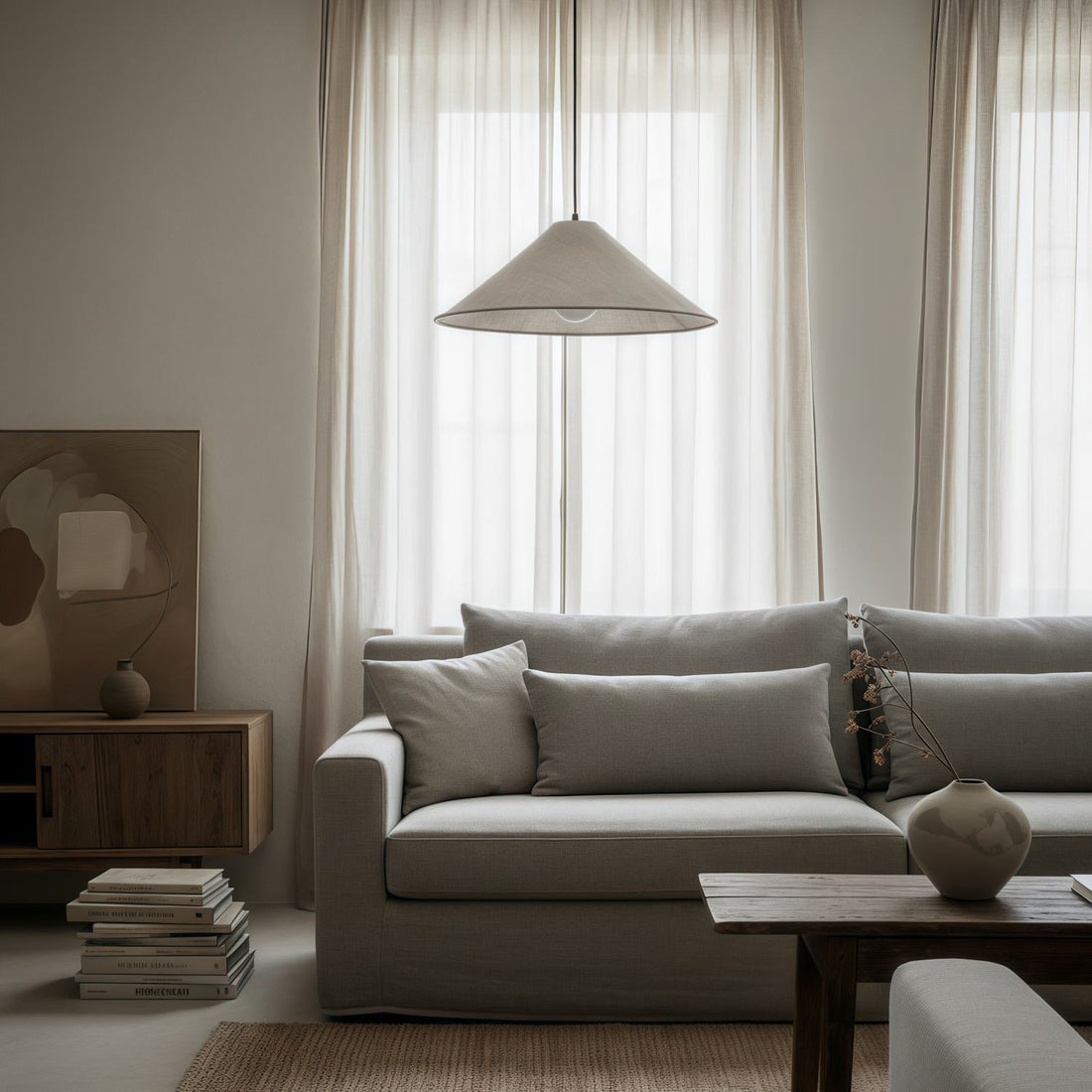 Zalen Textured Pleated Linen Pendant Lamp - Neutral Fabric Style Pendant Lamp for Bedroom & Living Room