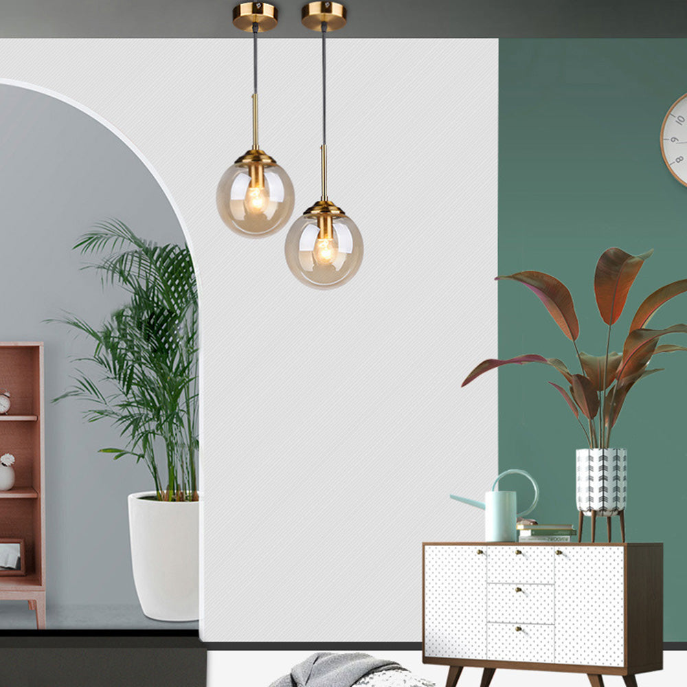 Nordic Glass Orb Pendant Light - Modern Ball Fixture for Dining Room