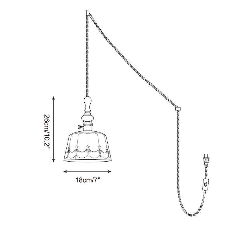 Keramik-Pendelleuchte mit Stecker und Zugkabel und Holzabschluss