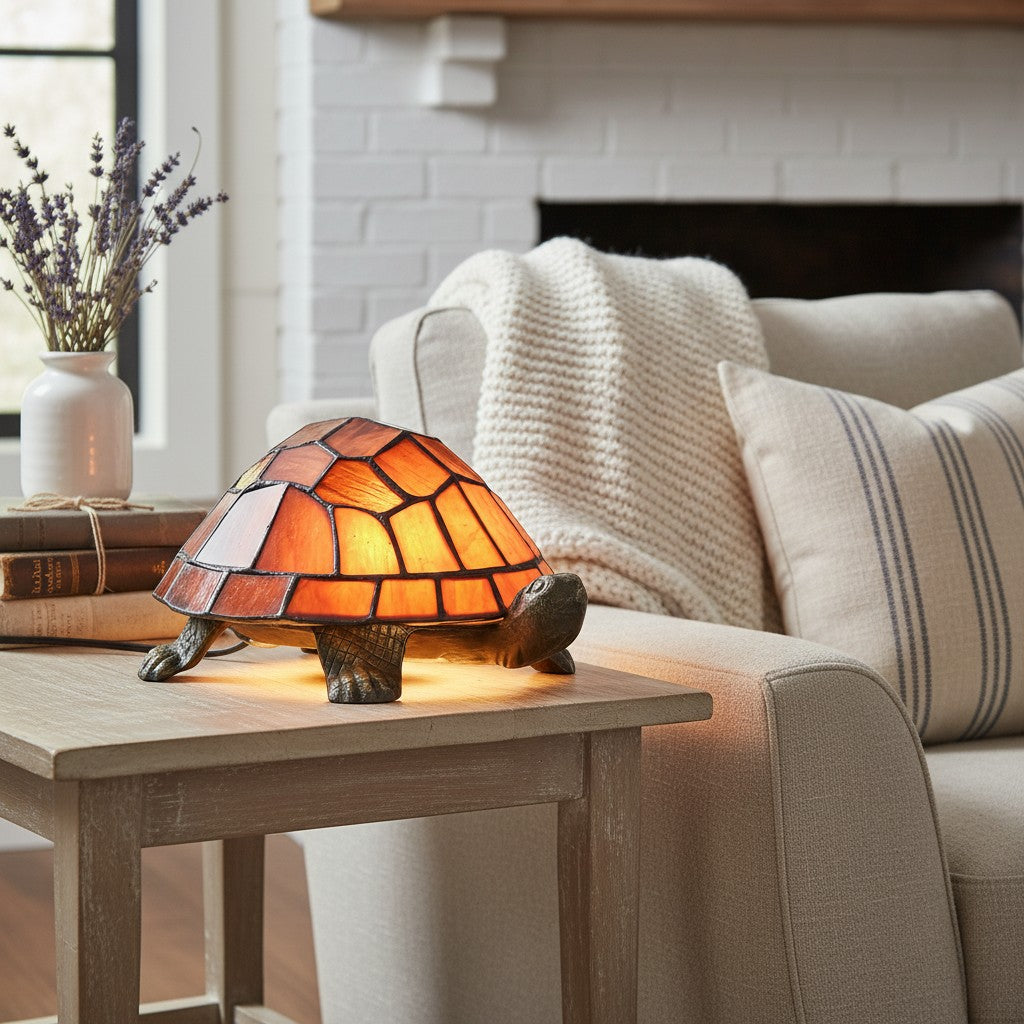 TiffStar Tortoise Pattern Stained Glass Table Lamp - Tiffany Style Decorative Light for Indoor Accent Lighting