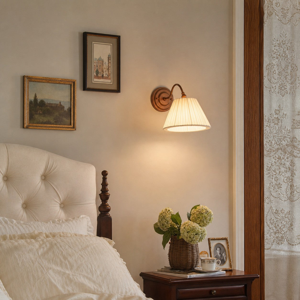 French Vintage Cream Pleated Shade Adjustable Wall Sconce