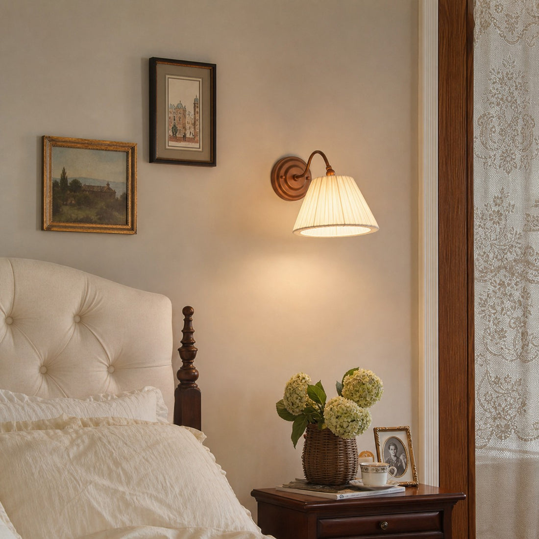 French Vintage Cream Pleated Shade Adjustable Wall Sconce