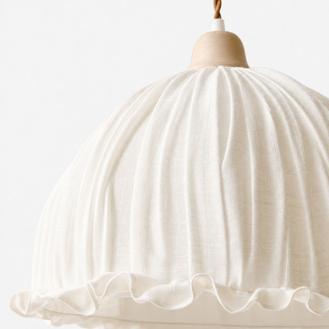 Pleated Fabric Pendant Light with Wood Canopy