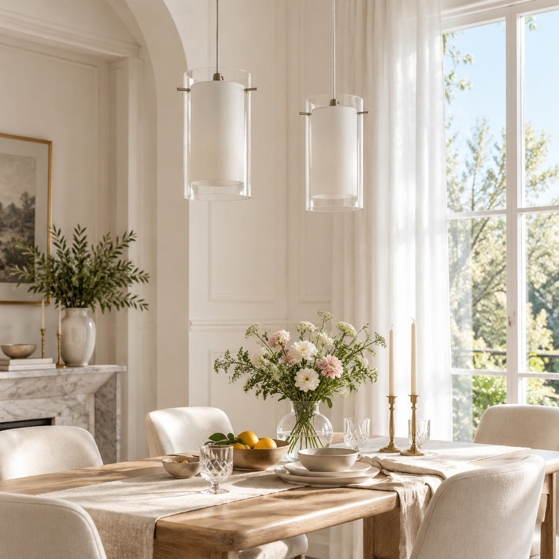 Modern Double Glass Pendant Light With Chrome Finish
