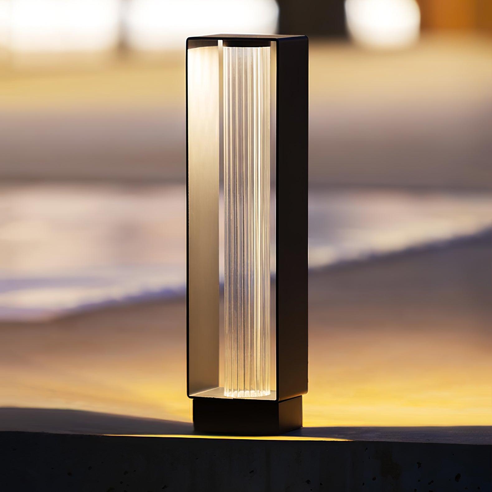 Frame Outdoor Post Lamp - Resilient Striped Glass Lamp for Driveway