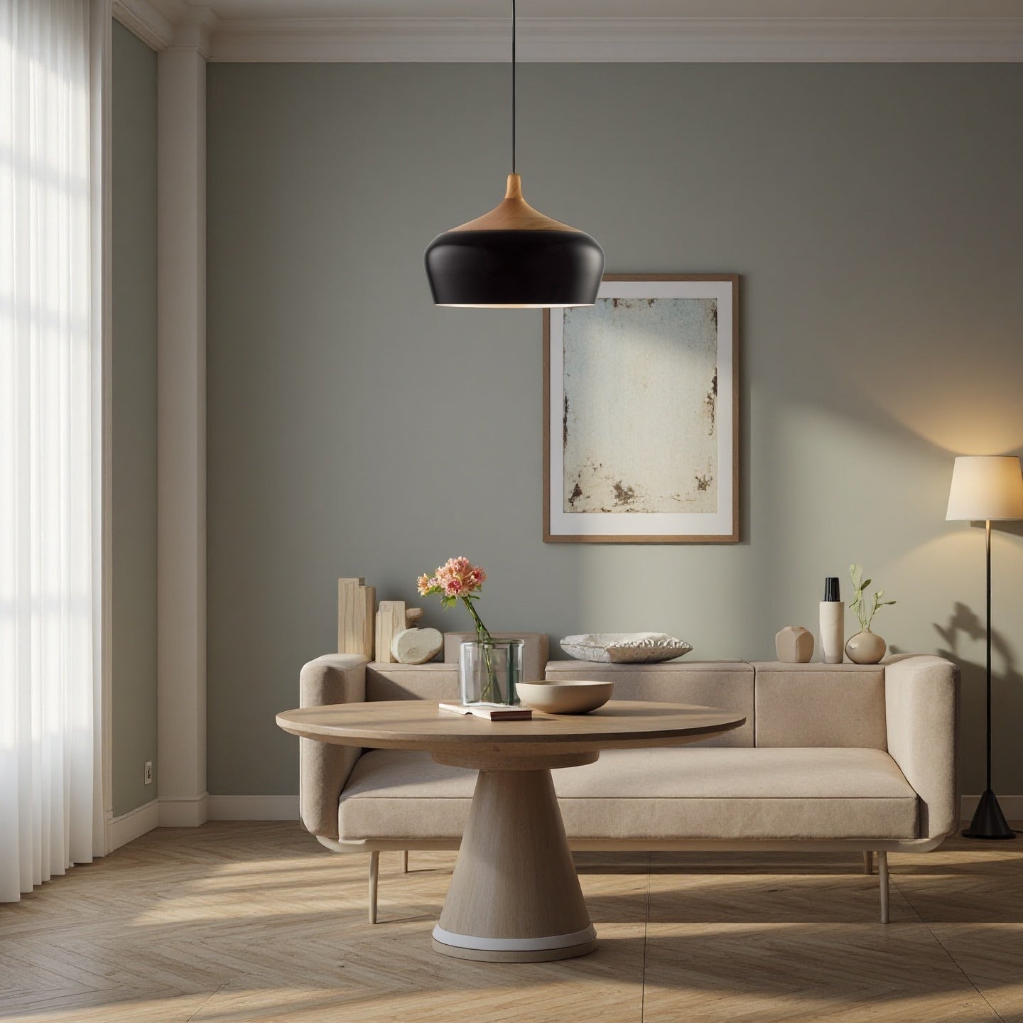 Bowl Shaped Minimalist Black White Pendant Light