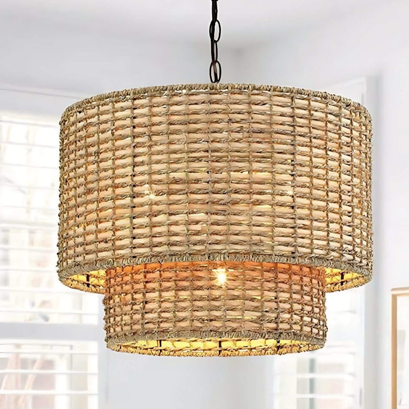 Natürliche Handgefertigte Rattan Trommel Pendelleuchte
