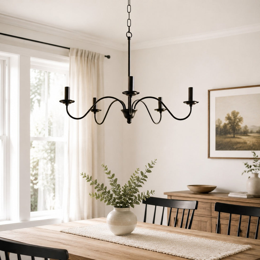 Vintage Black Iron Candle-Style Chandelier