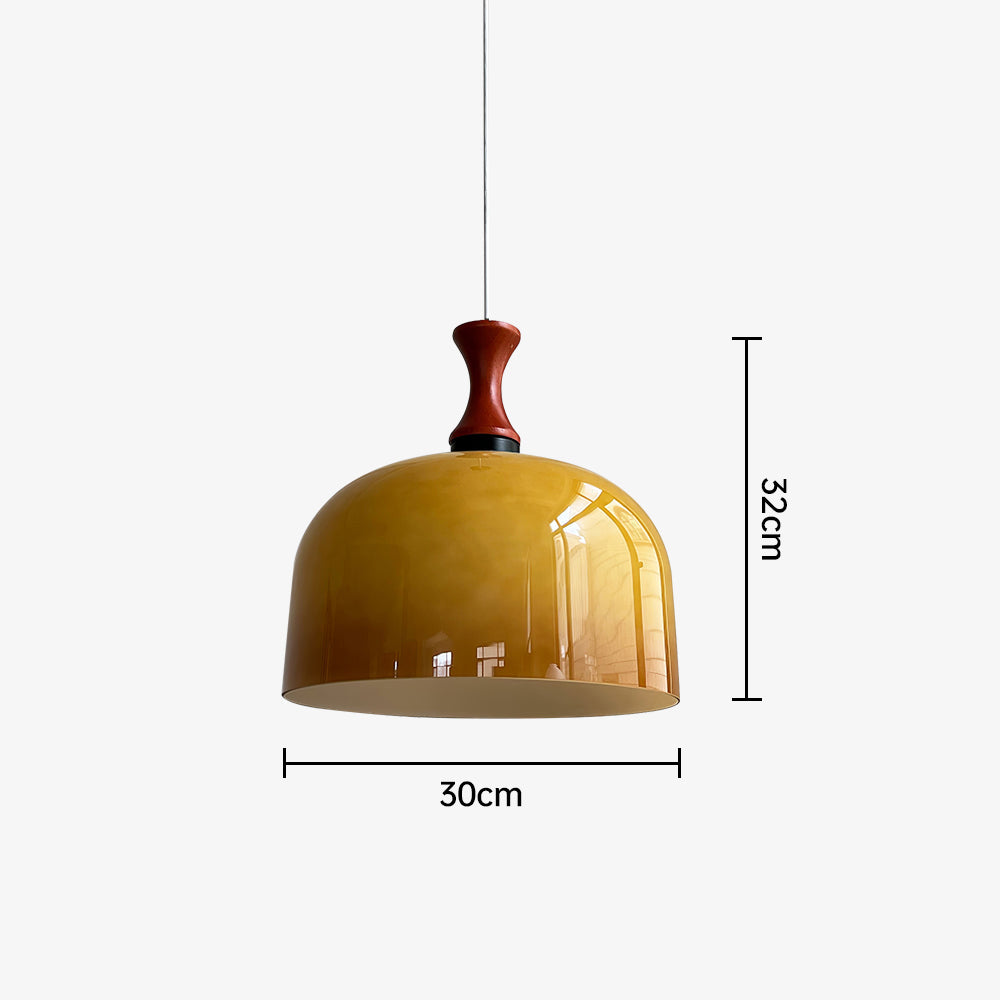 Retro Round Pendant Light - Amber Glass Hanging Lamp for Dining Room