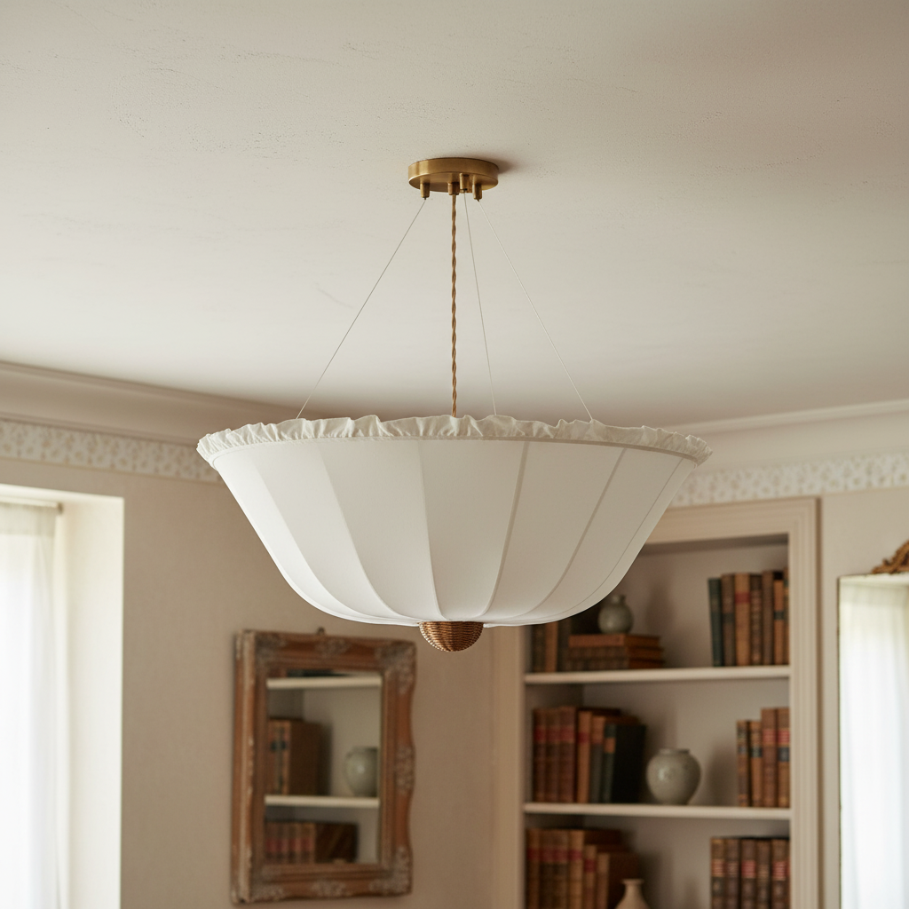 Wickara Ceiling Light Wicker Parasol Shade – Mixed-Material Ceiling Fixture for Living Room or Hallway